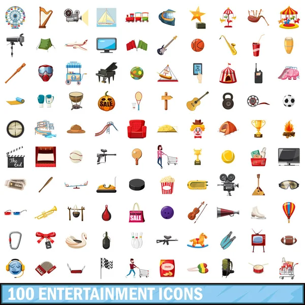 100 iconos de entretenimiento conjunto, estilo de dibujos animados — Vector de stock