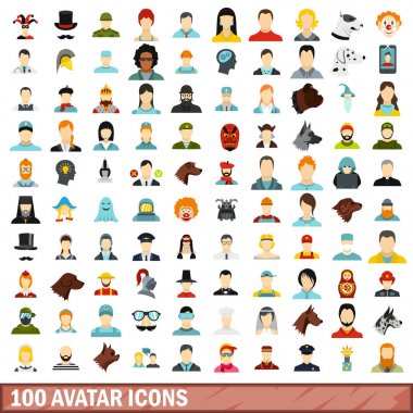 100 avatar simgeleri ayarla, stil düz