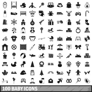 100 bebek Icons set, basit tarzı