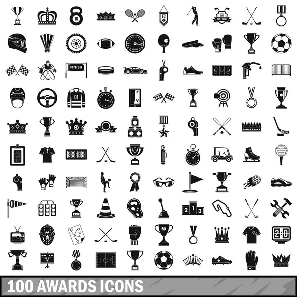 100 Auszeichnungen Icons Set, einfacher Stil — Stockvektor