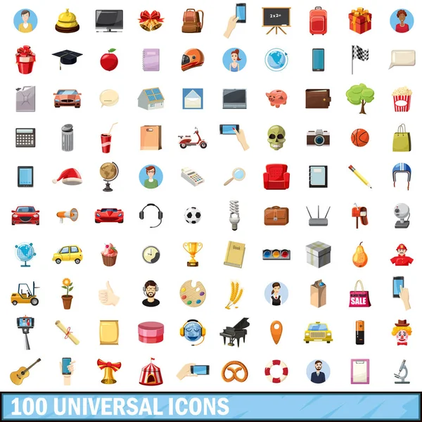 100 iconos universales, estilo de dibujos animados — Vector de stock