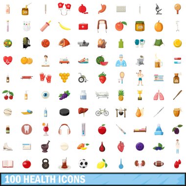100 sağlık simgeler ayarla, tarzı çizgi film