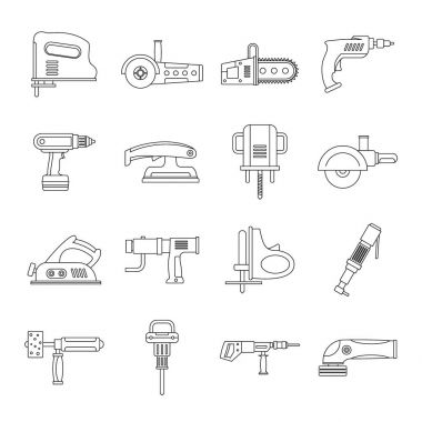 Elektrikli Araçlar Icons set, anahat stili