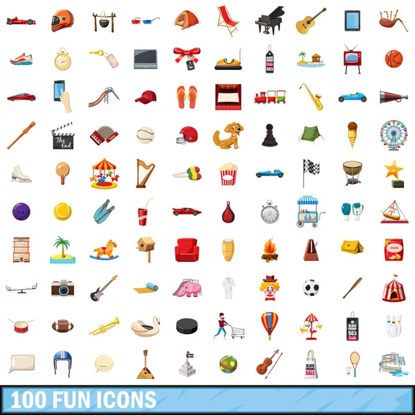 100 iconos de la diversión conjunto, estilo de dibujos animados — Vector de stock