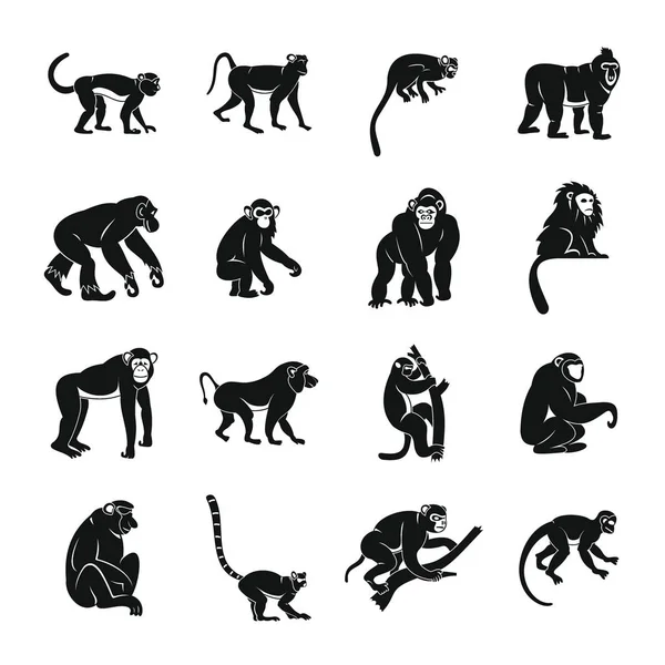 Monkey typer ikoner set, enkel stil — Stock vektor