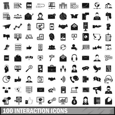 100 etkileşim Icons set, basit tarzı