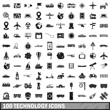 100 teknoloji Icons set, basit tarzı
