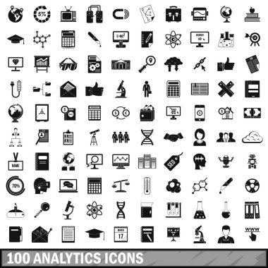 100 analytics Icons set, basit tarzı