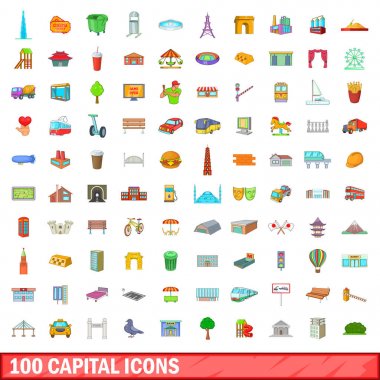 100 sermaye Icons set, karikatür tarzı