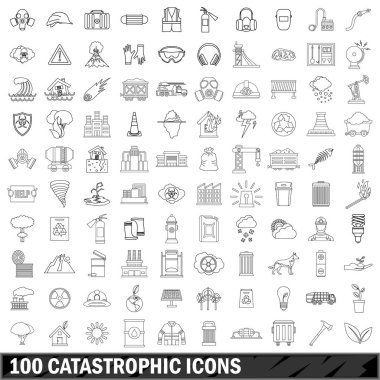 100 felaket Icons set, anahat stili