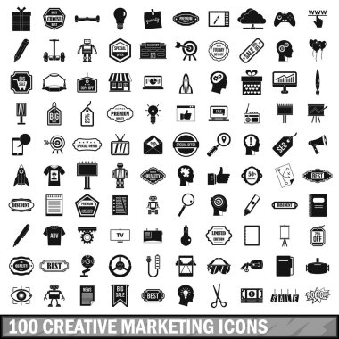 100 yaratıcı pazarlama Icons set, basit tarzı