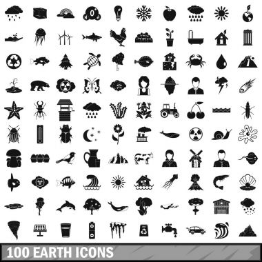 100 dünya Icons set, basit tarzı