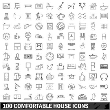 100 rahat Icons set, anahat stili ev