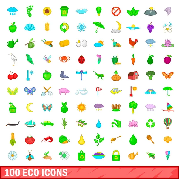 100 еко-іконок, мультиплікаційний стиль — стоковий вектор