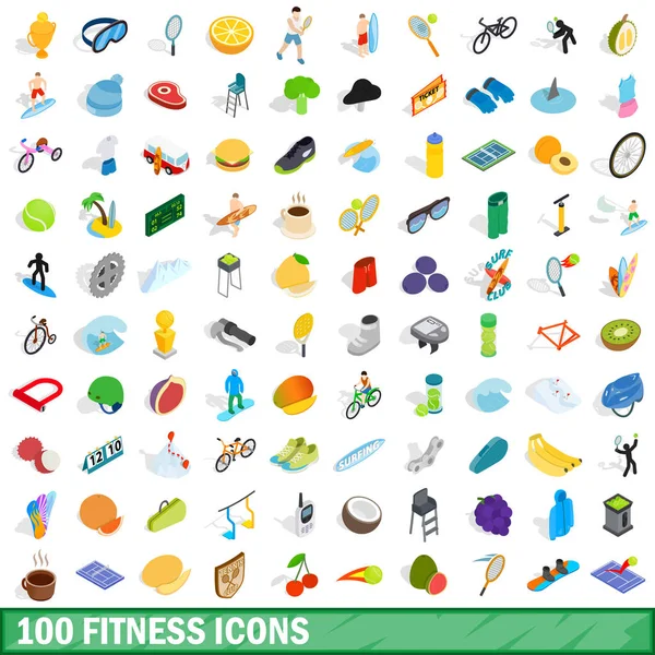 Γυμναστήριο 100 εικόνες set, ισομετρικές 3d στυλ — Διανυσματικό Αρχείο