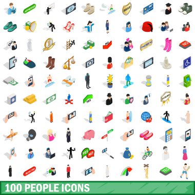 100 kişi Icons set, izometrik 3d stili