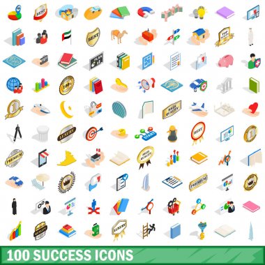 100 başarı Icons set, izometrik 3d stili