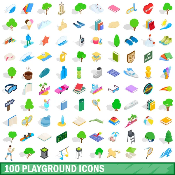 100 іконок ігрового майданчика, ізометричний 3d стиль — стоковий вектор