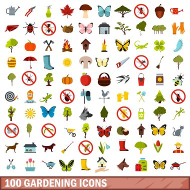 100 Bahçe simgeler kümesi, stil düz