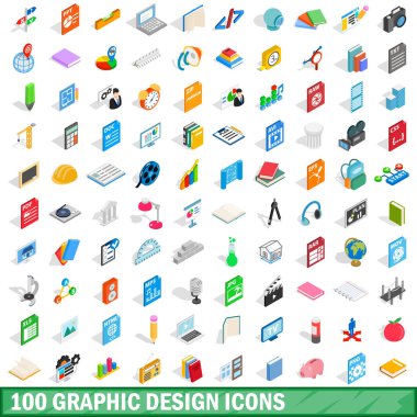 100 grafik tasarım Icons set, izometrik 3d stili