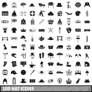100 şapka Icons set, basit tarzı