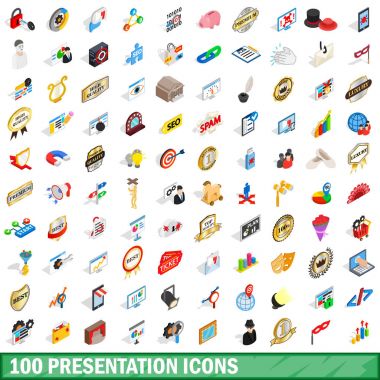 100 sunu Icons set, izometrik 3d stili