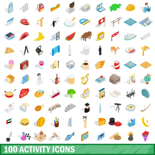 Conjunto de 100 iconos de actividad, estilo 3D isométrico — Vector de stock