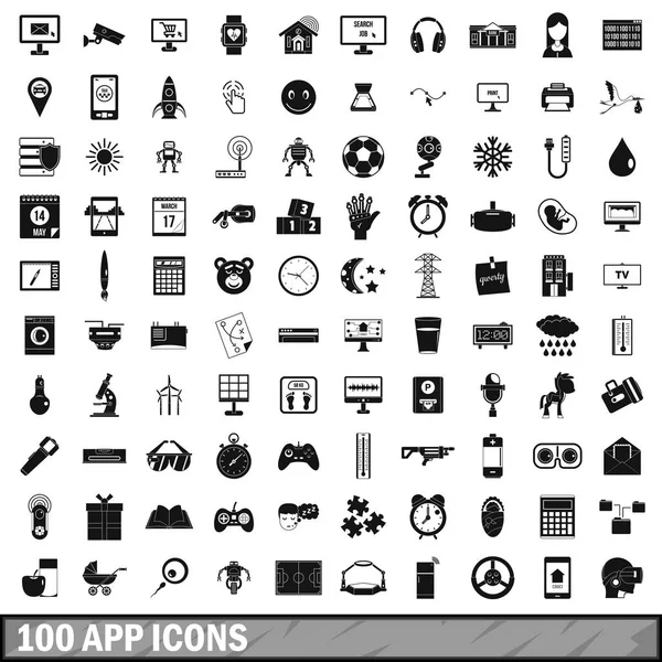 100 app icons set, simple style — Stock Vector