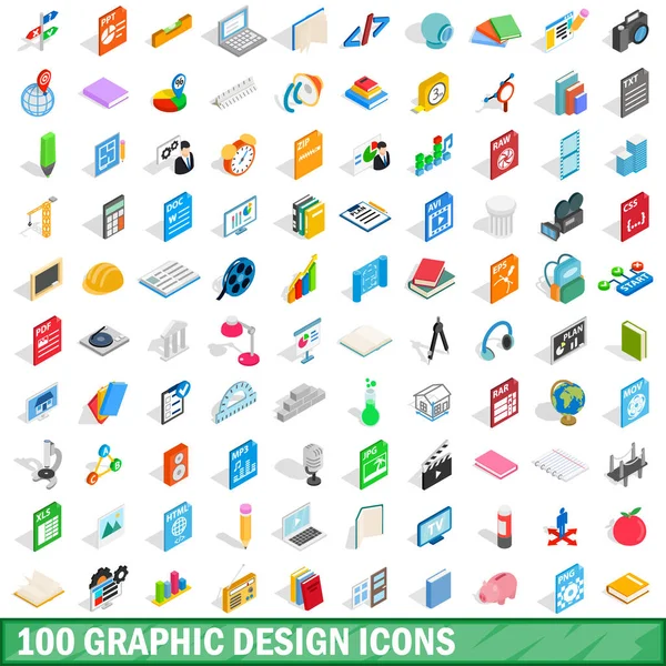 Conjunto de ícones de design gráfico 100, estilo 3D isométrico —  Vetores de Stock
