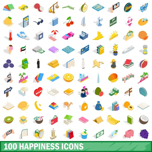 100 mutluluk Icons set, izometrik 3d stili