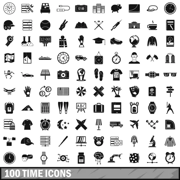 100 time icons set, simple style — Stock Vector