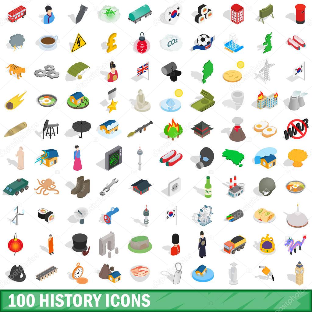 100 history icons set, isometric 3d style