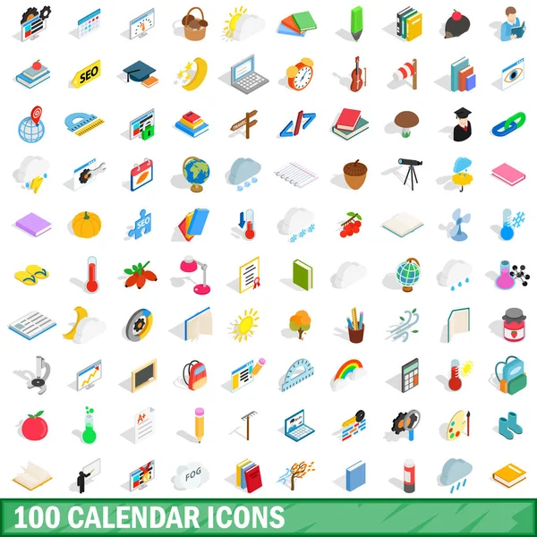 100 conjunto de ícones de calendário, estilo 3D isométrico — Vetor de Stock