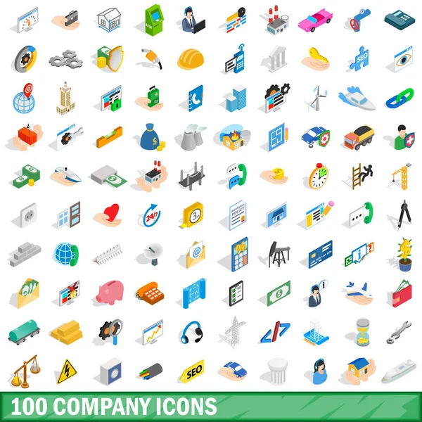 100 conjunto de ícones da empresa, estilo 3D isométrico — Vetor de Stock