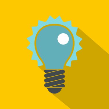 Mavi elektrikli ampul simgesi, düz stil