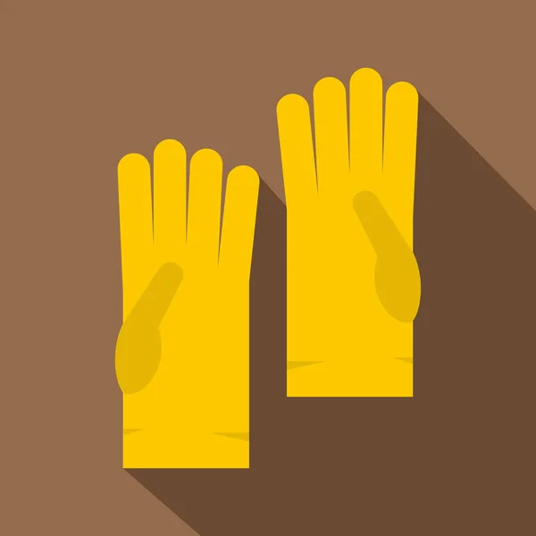 Yellow rubber gloves icon, flat style — Stock Vector