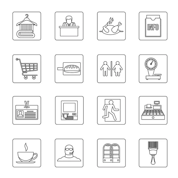 Supermarket navigation icons set, outline style — Stock Vector
