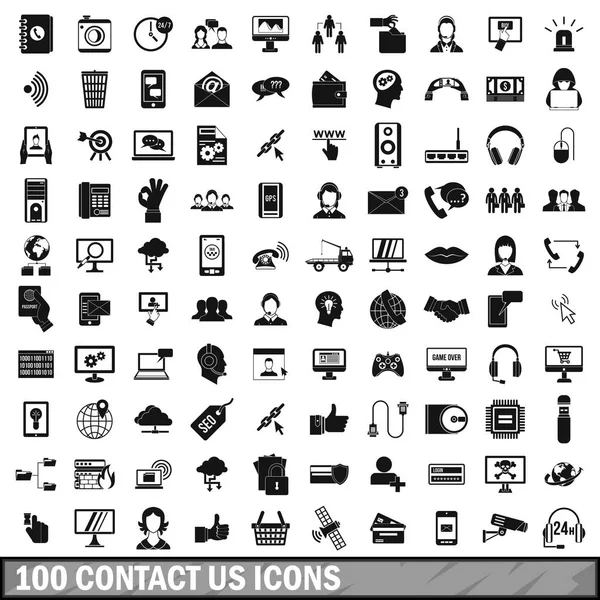 100 Contact us icons set, simple style — стоковый вектор