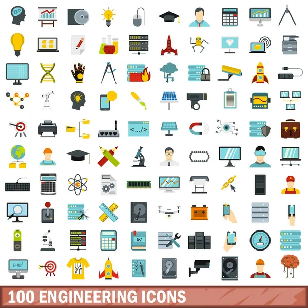 Conjunto de 100 iconos de ingeniería, estilo plano — Archivo Imágenes Vectoriales