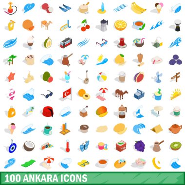 100 ankara Icons set, izometrik 3d tarzı