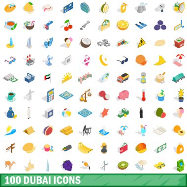 100 dubai Icons set, izometrik 3d tarzı