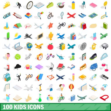 100 çocuk Icons set, izometrik 3d stili