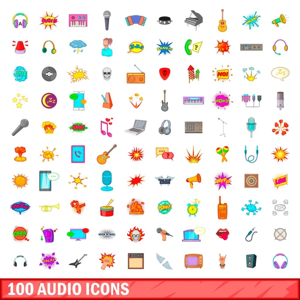 100 iconos de audio conjunto, estilo de dibujos animados — Vector de stock