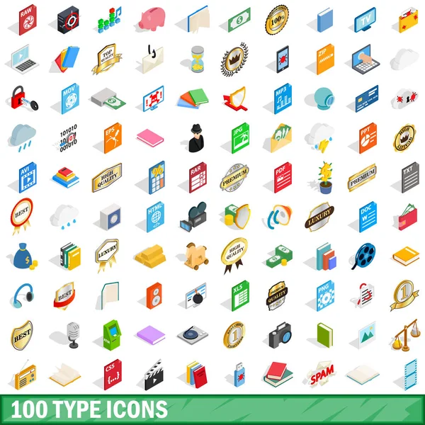 Conjunto de iconos de 100 tipos, estilo 3D isométrico — Vector de stock