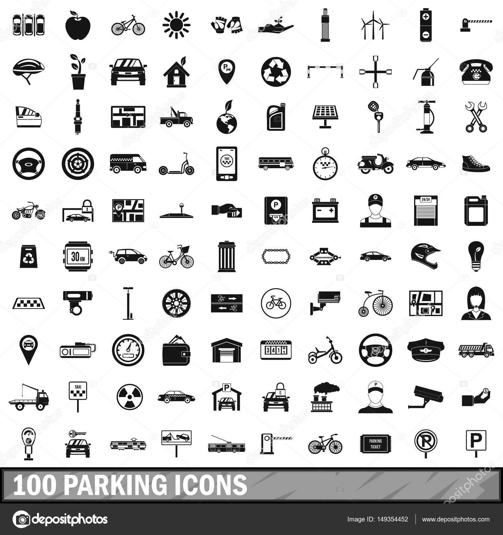 100 parking icons set, simple style Stock Vector Image by ©ylivdesign
