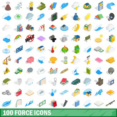 100 Icons set, izometrik 3d stil zorlamak