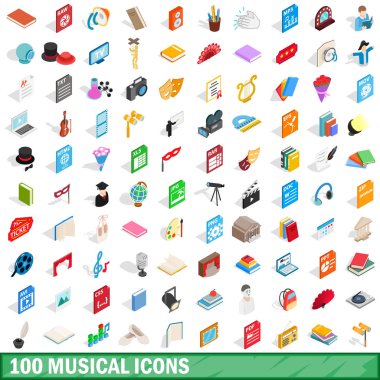 100 Müzik simgeler kümesi, izometrik 3d stili