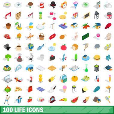 100 hayat Icons set, izometrik 3d stili
