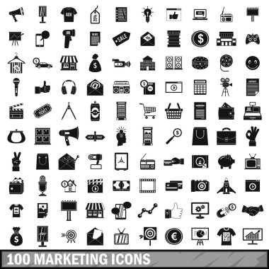 100 pazarlama Icons set, basit tarzı