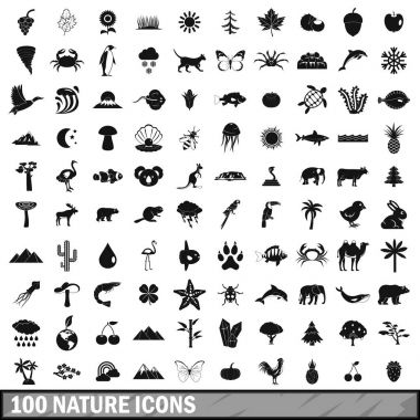 100 doğa Icons set, basit tarzı